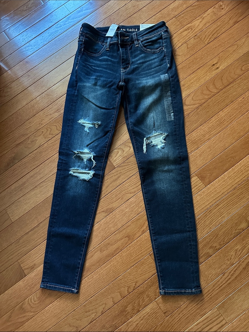 American Eagle Outfitters Dark Blue Distressed Skinny Jeans Next level stretch